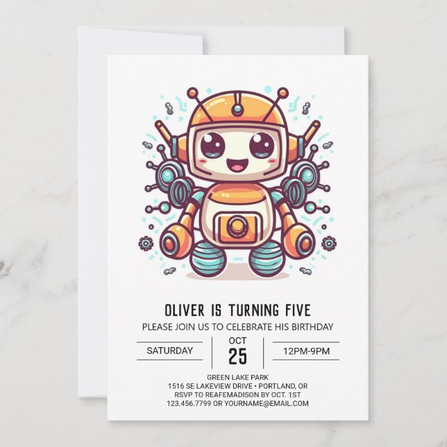 Invitation Boulons mignons Robot métallique Anniversaire (Devant)