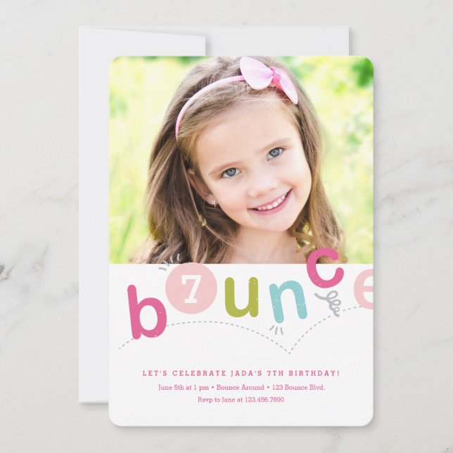 Invitation Bounce Girls Birthday Party (Devant)
