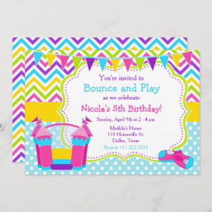 Invitation Bounce House Bouncy Castle Anniversaire rose