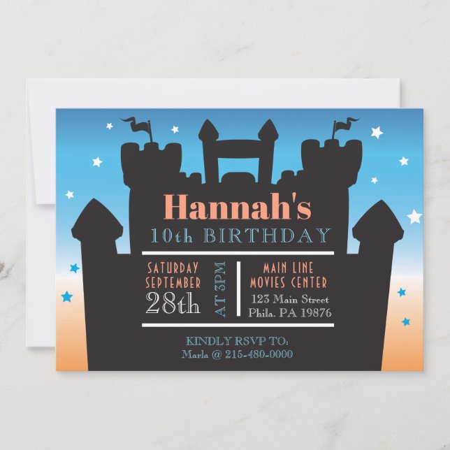 Invitation BOUNCE HOUSE CHÂTEAU ANNIVERSAIRE FÊTE INFLABLE Ju (Devant)