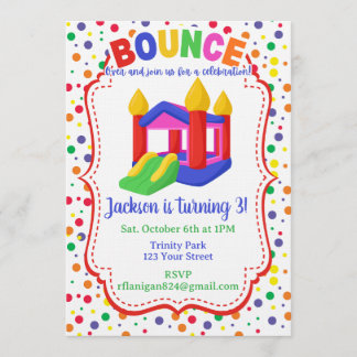 Invitation Bounce House Colorful Rainbow Birthday Party 