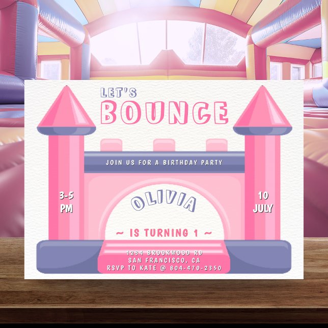 Invitation Bounce House Girls Anniversaire Fête Rose et viole (Bounce House Birthday Party Pink & Purple Invitation
)