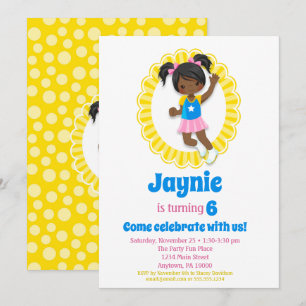 Invitation Bounce House Jump African American Girl Birthday