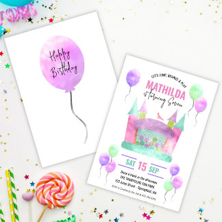 Invitation Bounce House Jump Trampoline Fille fête d'annivers
