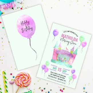 Invitation Bounce House Jump Trampoline Girl Anniversaire num