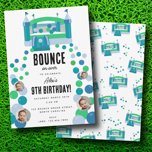 Invitation Bounce House Jumping Castle Boys Photo Anniversair (Bounce House Jumping Castle Boys Photo Birthday Invitation)