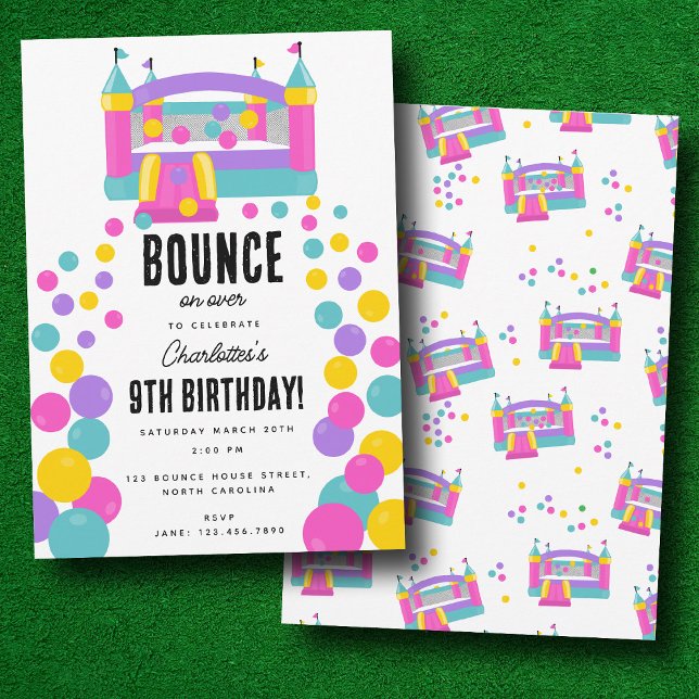 Invitation Bounce House Jumping Castle Girls Anniversaire (Bounce House Jumping Castle Girls Birthday Party Invitation)
