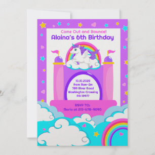 Invitation Bounce House Unicorn Girls Anniversaire de enfant 