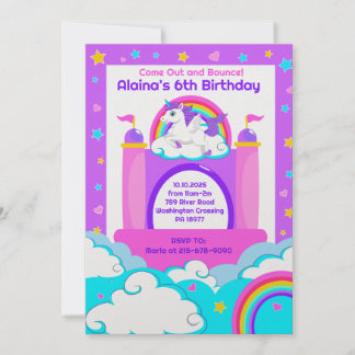 Invitation Bounce House Unicorn Girls Anniversaire de enfant 