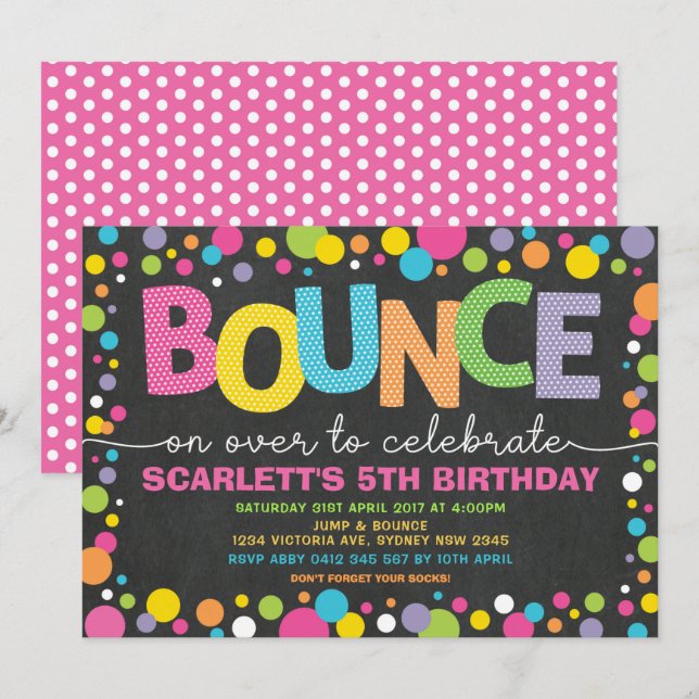 Invitation Bounce Jump Trampoline Party Anniversaire Fille (Devant / Derrière)