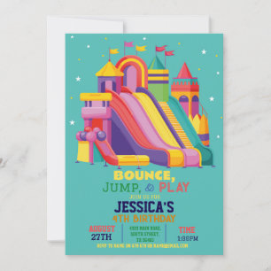 Invitation Bouncy Castle Anniversaire Jump Bounce Turquoise