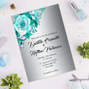 Invitation Bouquet Aqua Rose sur Mariage Argent