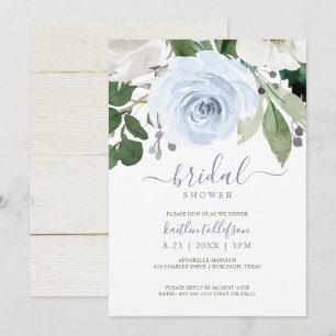 Invitation Bouquet aquarelle couleur bleu poussiéreux pour do