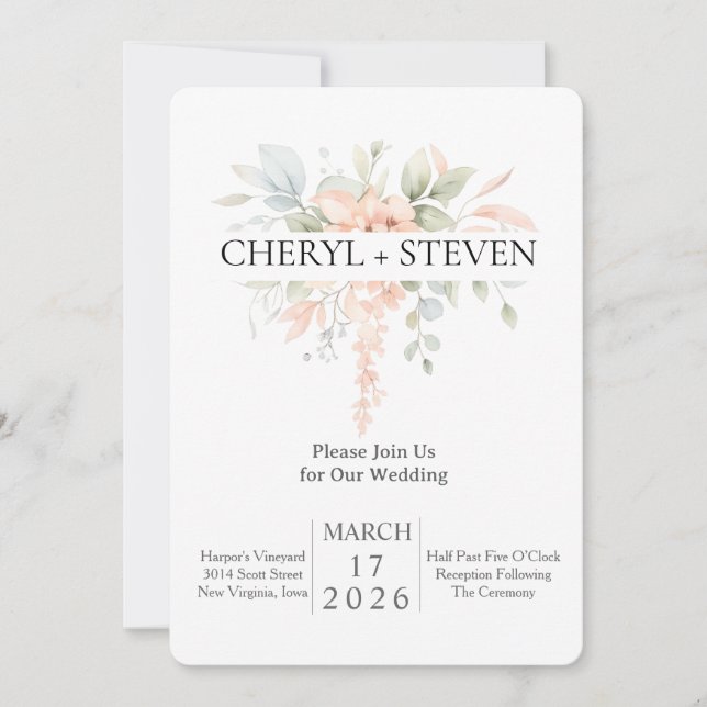 Invitation Bouquet aquarelle délicat – Fleurs roses (Devant)