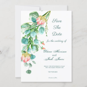 Invitation Bouquet Aquarelle Jardin Rose Enregistrer La Date