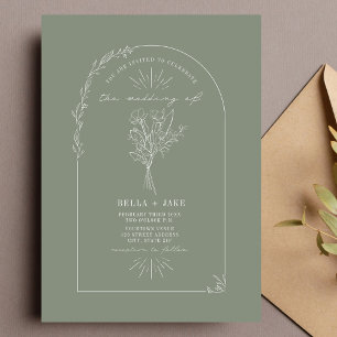 Invitation Bouquet Arch Line Sage Green Mariage