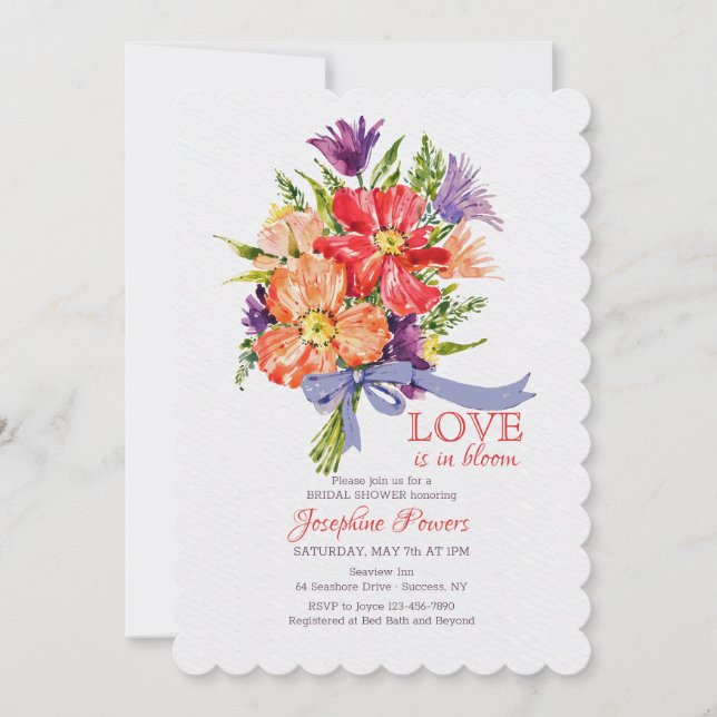 Invitation Bouquet avec Ruban Bleu (Devant)