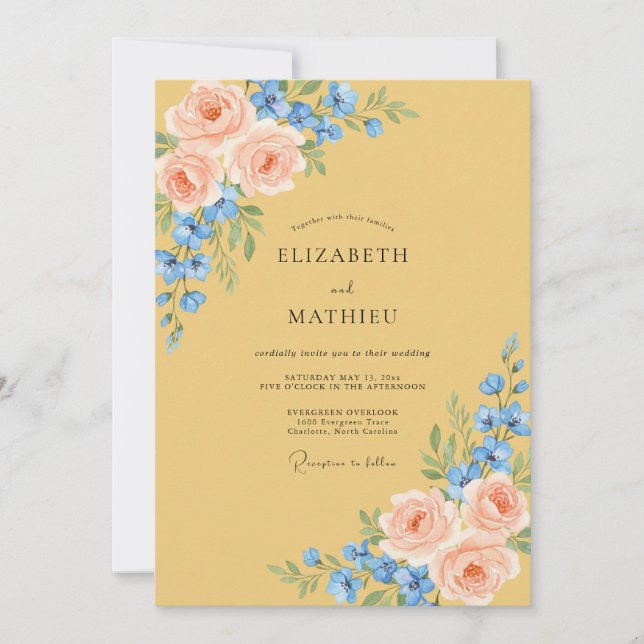 Invitation Bouquet Azur Miel Mariage Eucalyptus (Devant)