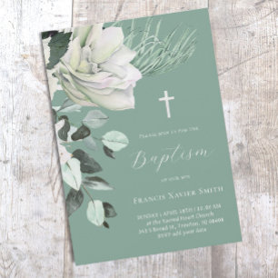 Invitation bouquet blanc sur vert arrière - plan Baptême