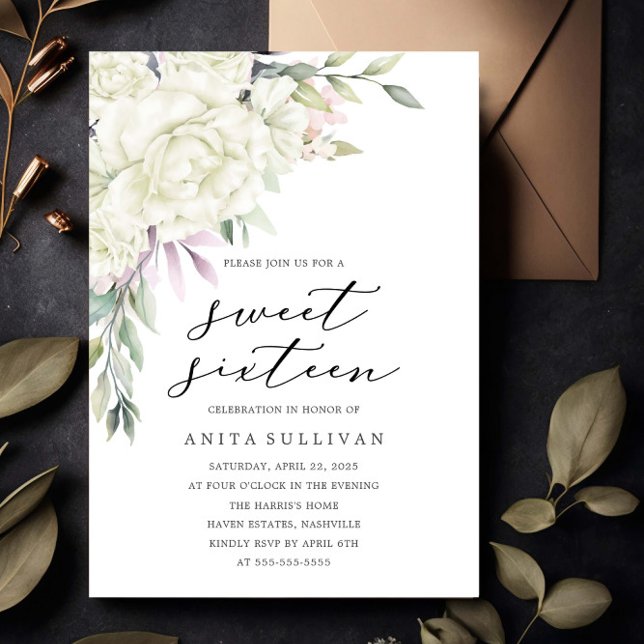 Invitation Bouquet blanc Sweet sixteen 16 Anniversaire (Créateur téléchargé)