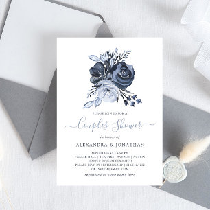 Invitation Bouquet bleu   Aquarelle Floral Couples Douche