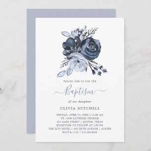 Invitation Bouquet bleu  Baptême floral d'aquarelle