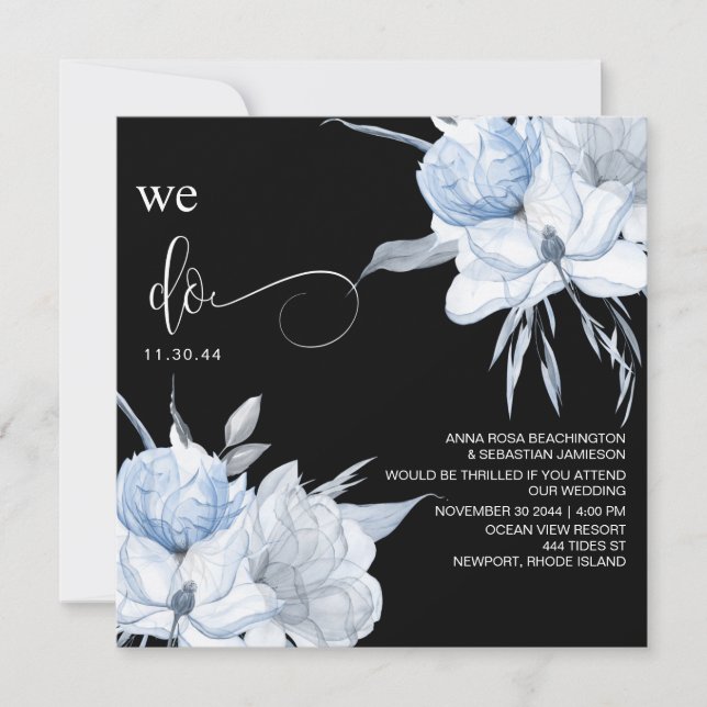 Invitation *~* Bouquet bleu bouché floral AR15 QR MARIAGE RSV (Devant)
