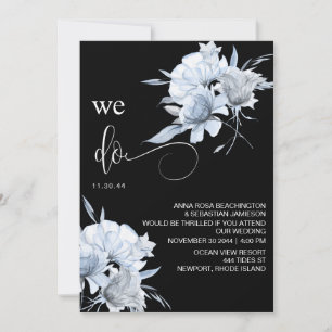 Invitation *~* Bouquet bleu Dusty QR Floral RSVP AR15 MARIAGE
