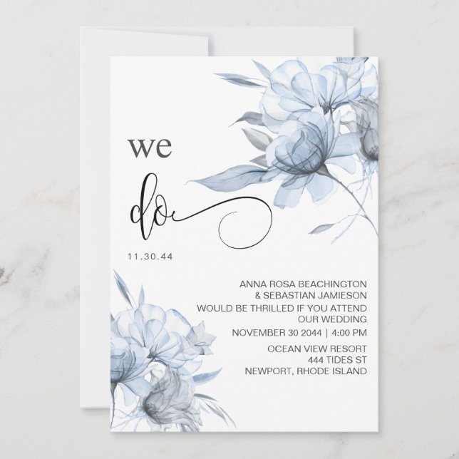 Invitation *~* Bouquet bleu Dusty RSVP QR AR15 MARIAGE floral (Devant)