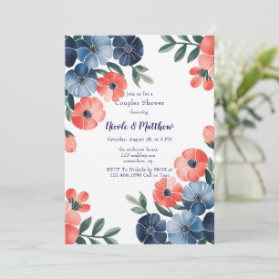 Invitation Bouquet bleu et corail Mariage Couples Douche