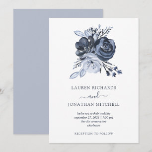 Invitation Bouquet bleu   Mariage floral aquarelle
