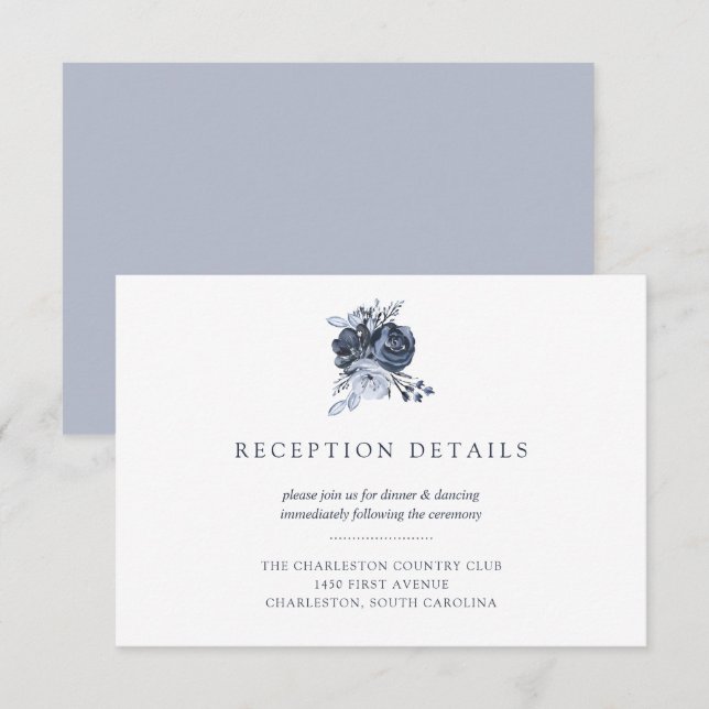 Invitation Bouquet Bleu | Réception de mariage floral aquarel (Devant / Derrière)