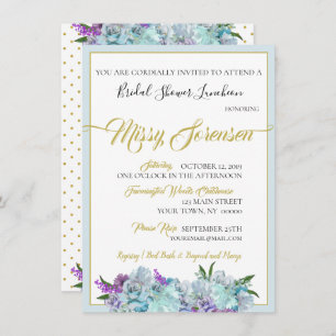 Invitation Bouquet bleu turquoise Mariage suite douche
