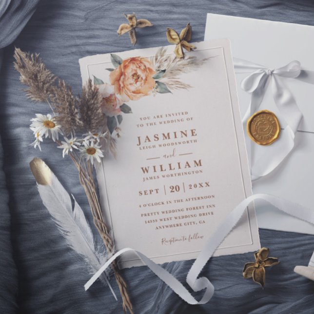 Invitation Bouquet Bohème Élégant Rustique Mariage Moderne (Créateur téléchargé)