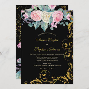 Invitation Bouquet botanique avec Parties scintillant en or F