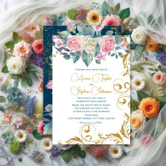 Invitation Bouquet Botanique avec Tourbillons de Faux Paillet