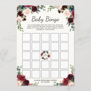 Invitation Bouquet Bourgogne   Baby Shower Bingo