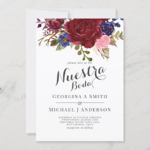 Invitation Bouquet Bourgogne Floral Navy Blue PInk COUPLES