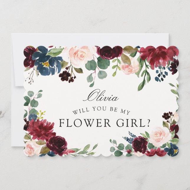 Invitation Bouquet Bourgogne | Serez-vous ma Flower Girl ? (Devant)