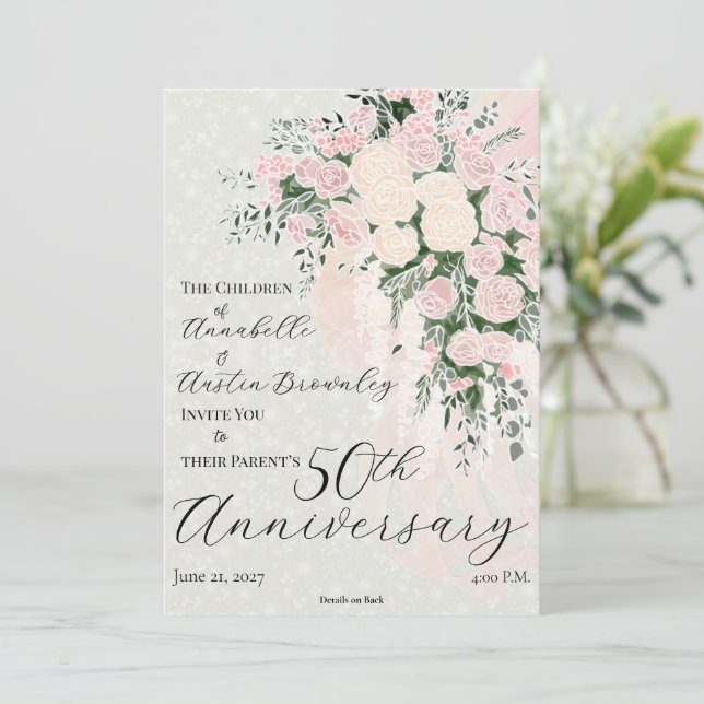 Invitation Bouquet Cascade de Wisteria et Rose Bow pour Anniv (Debout devant)