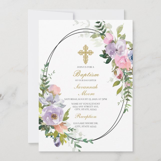 Invitation bouquet coloré Baptême (Devant)