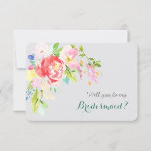 Invitation Bouquet coloré d'aquarelle sur la serveuse d'argen