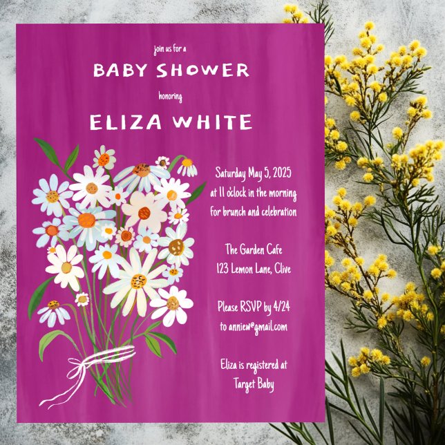 Invitation Bouquet Cute Daisy Baby shower personnalisé peint  (Cute Daisy Bouquet Handpainted Custom Baby Shower Invitation
)