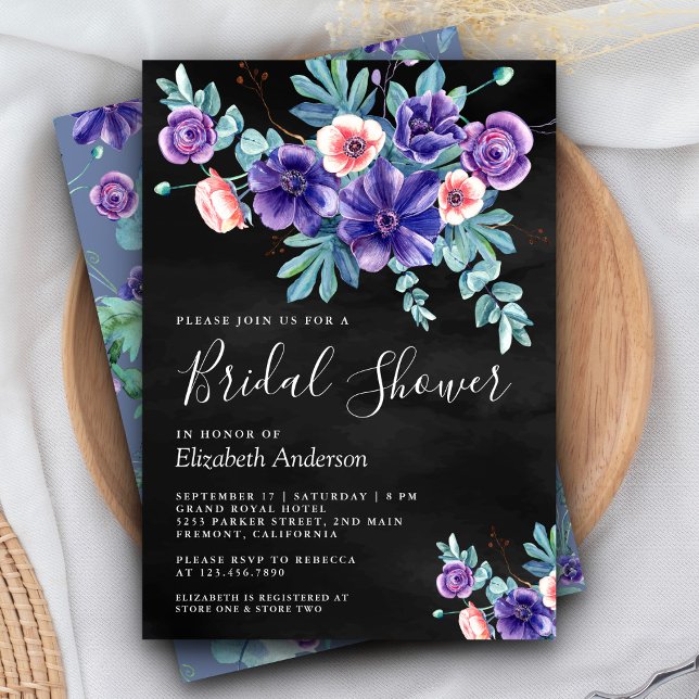 Invitation Bouquet d'anémones violettes rustiques Shower de m (Créateur téléchargé)