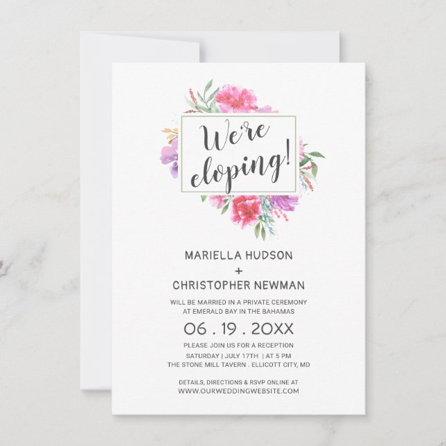 Invitation Bouquet d'aquarelle botanique pour mariage intime  (Devant)