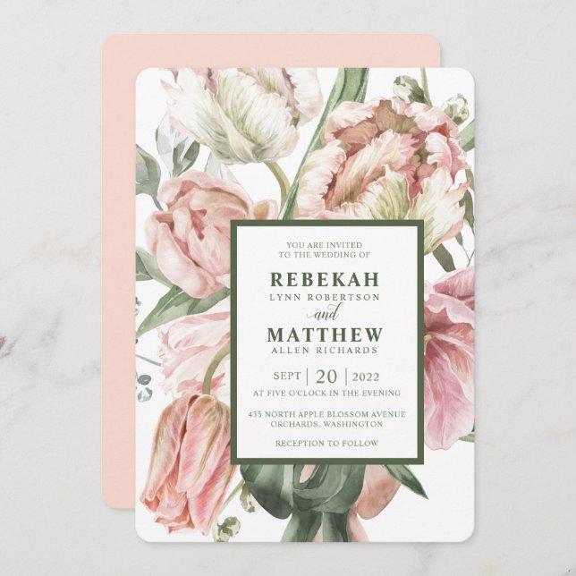 Invitation Bouquet d'aquarelle de la Tulipe de pri (Devant / Derrière)