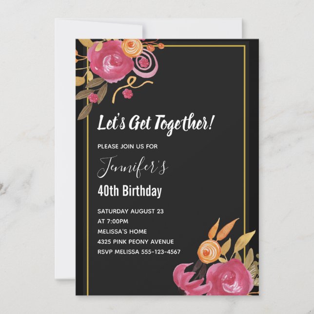 Invitation Bouquet d'aquarelle rose Peony (Devant)