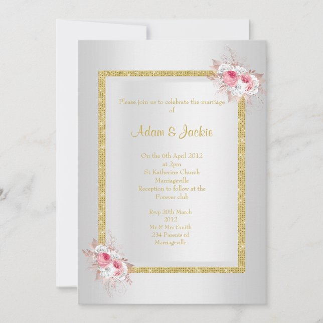 Invitation Bouquet d'argent ÉLÉGANT MARIAGE CLASSÉ (Devant)