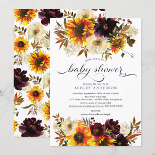 Invitation Bouquet d'automne Baby shower de tournesols