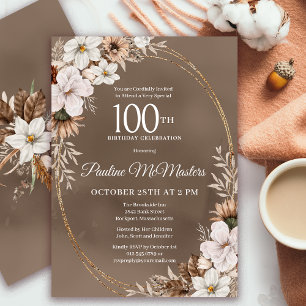 Invitation Bouquet d'automne Neutre Floral Blanc 100e anniver